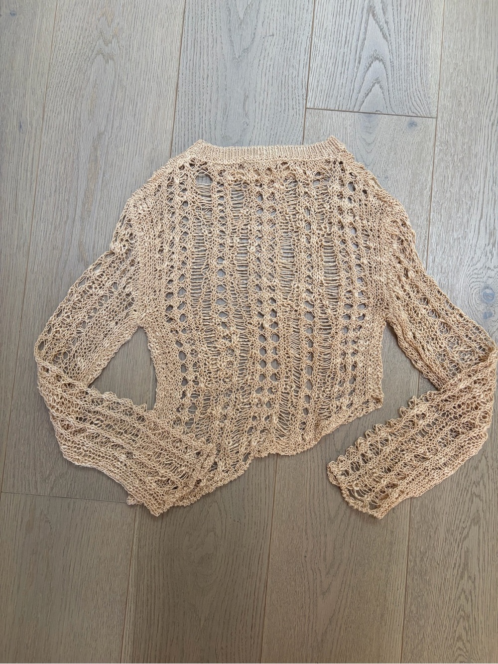 cult gaia Open-Knit Cropped Sweater in Beige